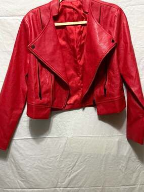 Faux Leather Stylish Collared Biker Jacket